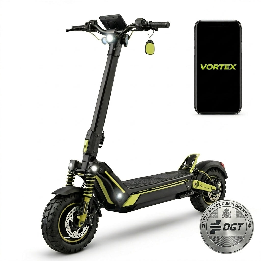 VORTEX Z10 2x2 Connected Patinete eléctrico con APP. Con una potencia combinada de 4000W, doble suspensión, autonomía de hasta 65 km, Cumple con la normativa española de circulación